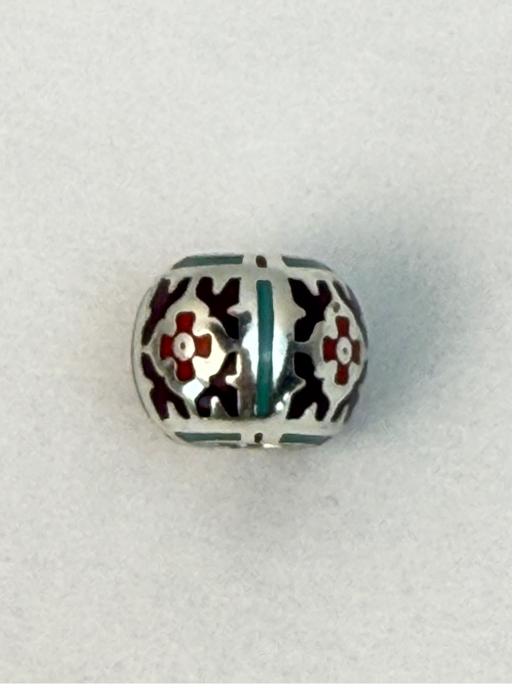 Brighton Southwestern Charm Bead Brown Turquoise and Orange/Red Enamel Inlay